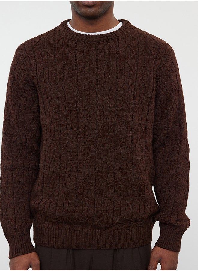 Tile Regular Crew Neck Textured Knitwear Sweater TMNAW25KZ00021