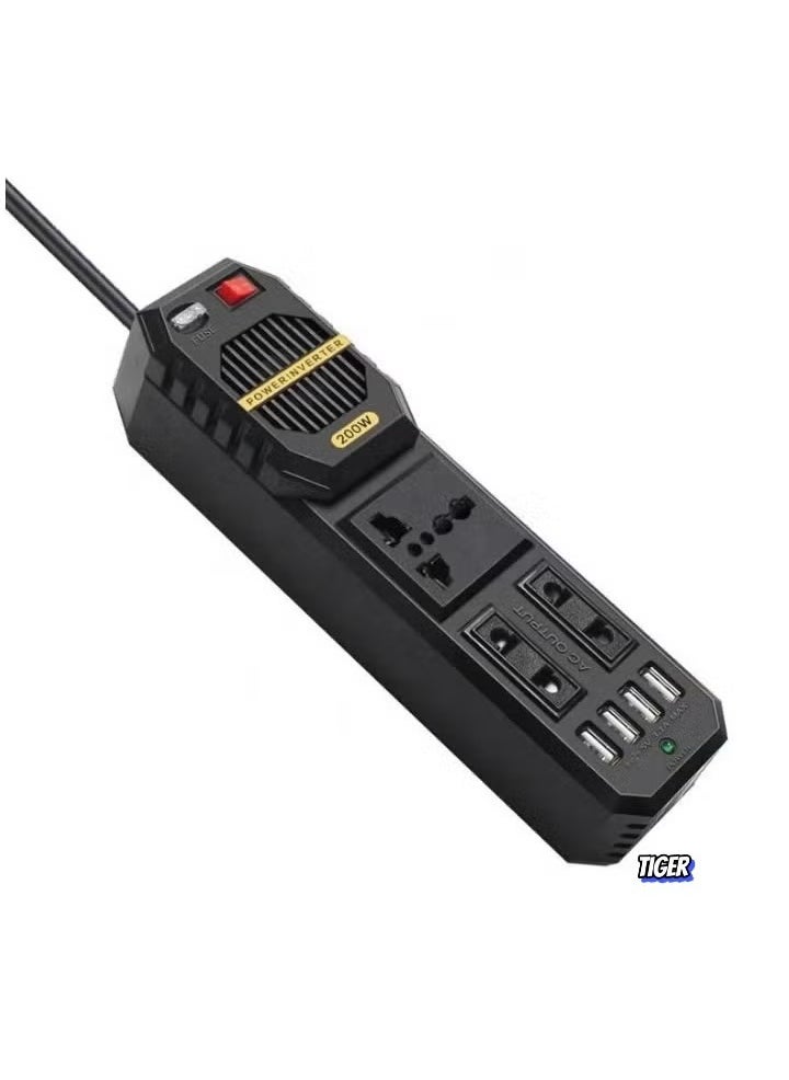 TIGER 200W Power Inverter, 12V DC to 220V AC Car Power Inverter – High Capacity, Compact, and Efficient Car Converter for Laptops, Smartphones, and Other Electronics  - Image 1