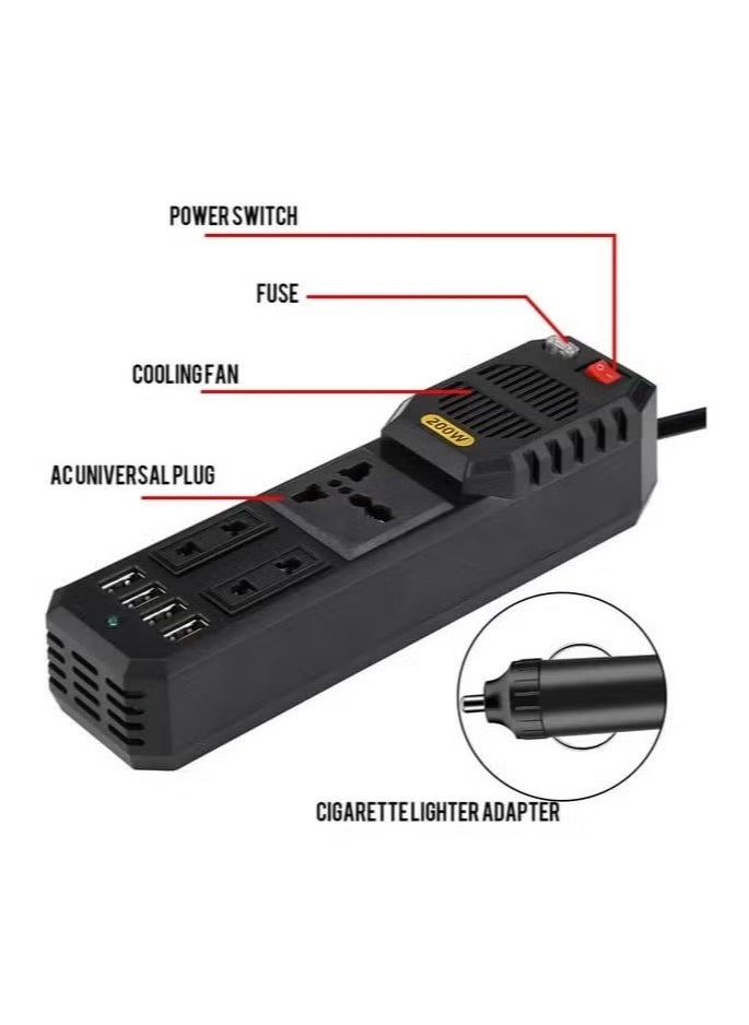 TIGER 200W Power Inverter, 12V DC to 220V AC Car Power Inverter – High Capacity, Compact, and Efficient Car Converter for Laptops, Smartphones, and Other Electronics  - Image 3