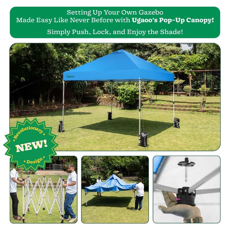 Ugaoo Ugaoo 10x10 PopUp GazeboCanopy Tent with One Push Setup Easy Outdoor Sun Shade for Events Parties Camping Gazebo with STONGo Cover Bag Silver Coated Top ColourBlue  - Image 3