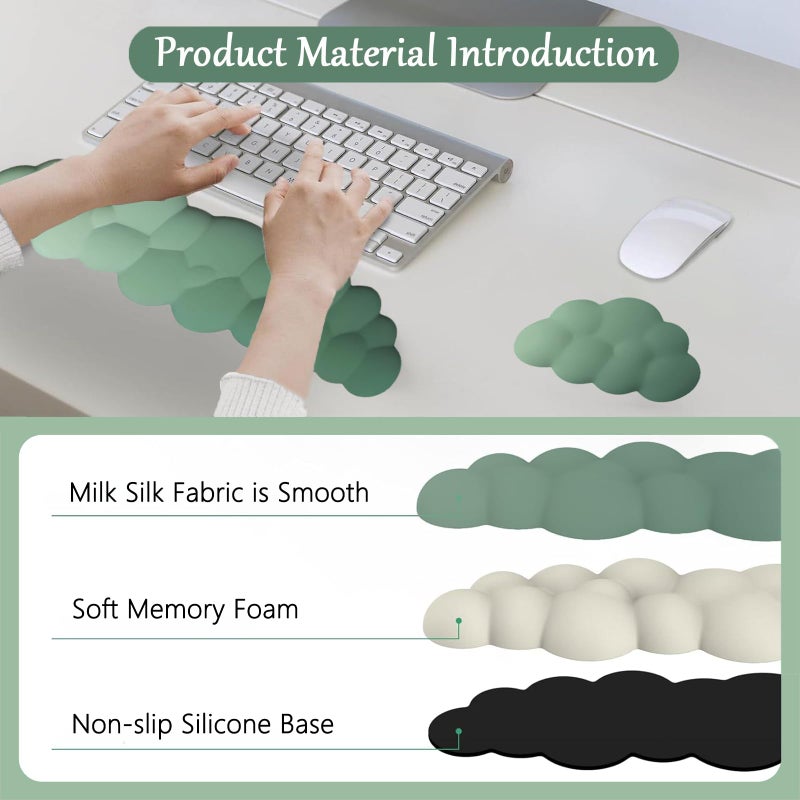 WFCYGL Green Cloud Mouse Pad and Keyboard Wrist Rest 4PCS Extended Forest Mountain Aesthetic Large Desk Mat Pad Set Memory Foam Non-Slip Cute Ergonomic Gaming Mouse Pad Wrist Support for Computer Home Office - Image 3