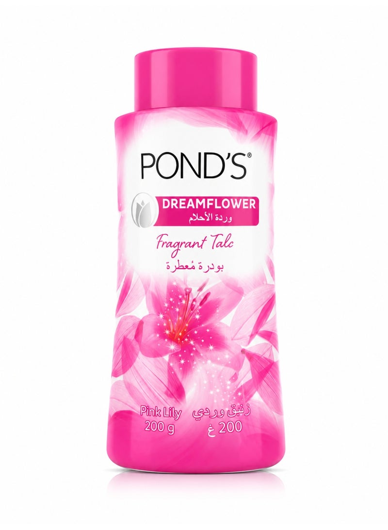 PONDS Dreamflower Pink Lily Fragrant Talc, Long-Lasting Freshness, 200g - Image 1
