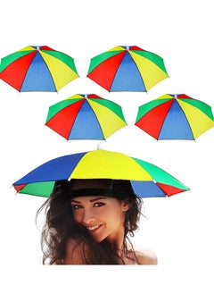 Umbrella Hat, 4 Pieces Colorful Hats - 20 Inch, Hands Free, Funny Rainbow Beach Party Hats, Adjustable Size Fits All Ages, Kids, Men & Women