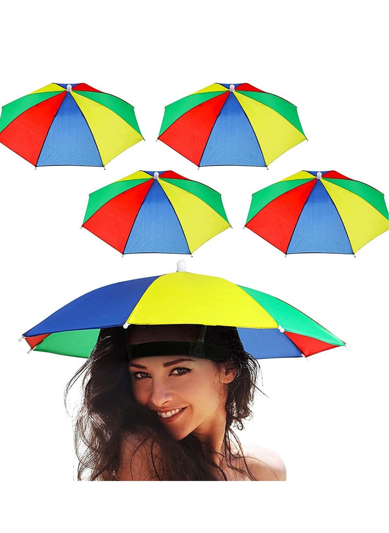 Excefore - Umbrella Hat, 4 Pieces Colorful Hats - 20 Inch, Hands Free, Funny Rainbow Beach Party Hats, Adjustable Size Fits All Ages, Kids, Men & Women - Image 1