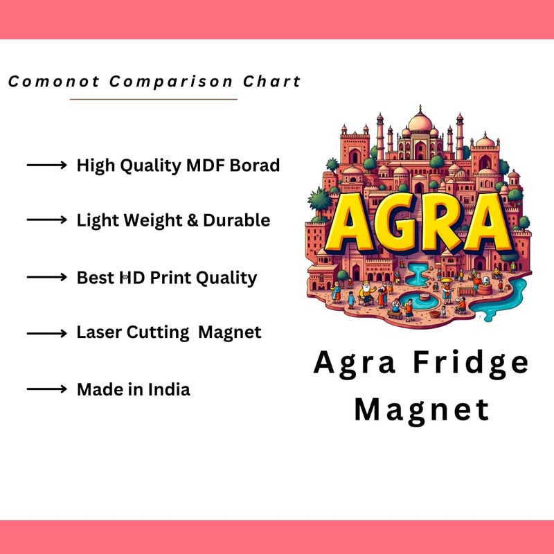GIFTODAY Agra Theme Souvenir Wooden Fridge Magnet for Refrigerator Agra Printed Magnet for Office and Home Decoration Perfect Souvenir Gift Pack of 1 Size 3x3 Inch - Image 5
