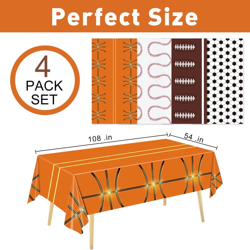 Oigco 4 Pack Sports Tablecloth  54 X 108 Inch Soccer Baseball Basketball Football Table Covers For Boys Birthday Sports Themed Party Decorations - Image 2