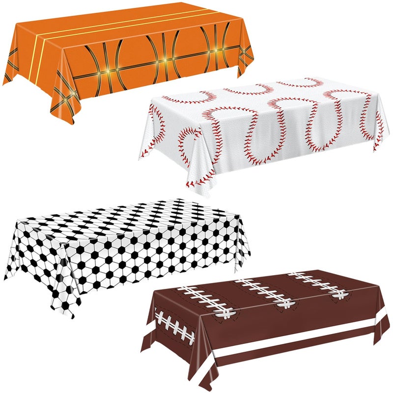 Oigco 4 Pack Sports Tablecloth  54 X 108 Inch Soccer Baseball Basketball Football Table Covers For Boys Birthday Sports Themed Party Decorations - Image 1