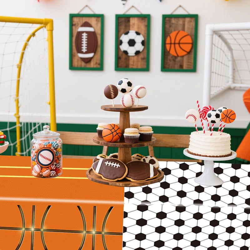 Oigco 4 Pack Sports Tablecloth  54 X 108 Inch Soccer Baseball Basketball Football Table Covers For Boys Birthday Sports Themed Party Decorations - Image 3