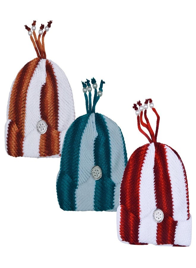 Queen Style Baby Woolen Caps (Age 0-24 Months - Pack of 3) (in, Age, 0 Months, 24 Months, MRN-RAMA-Beige) - Image 1