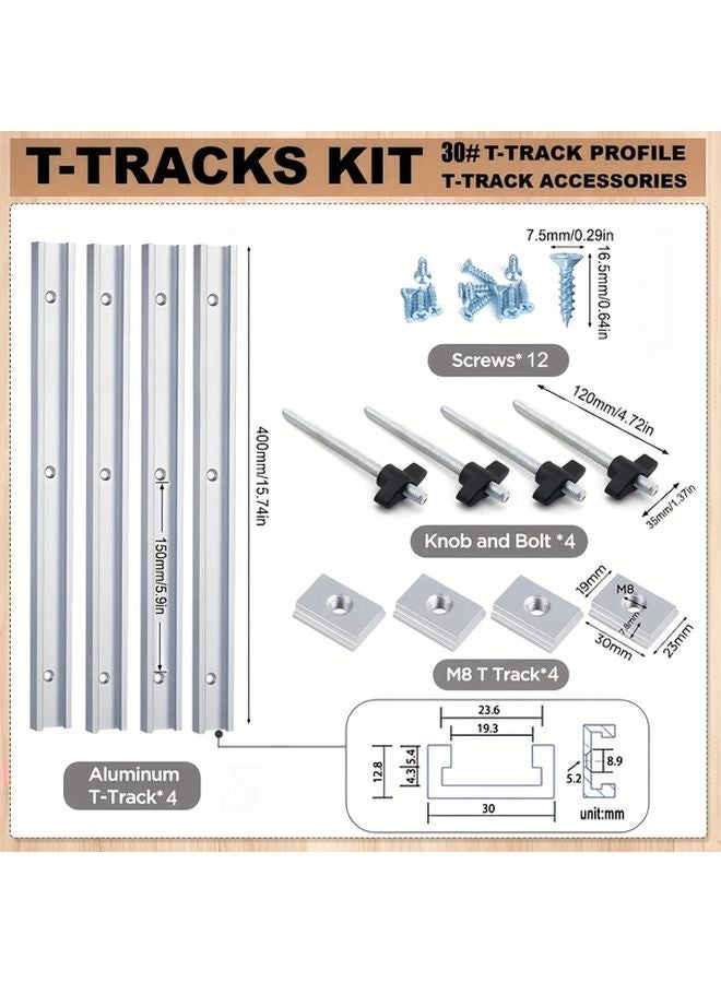 Precision Table Saw Crosscut Sled Kit Silvery Aluminum T Tracks Durable Woodworking Accessories - Image 1