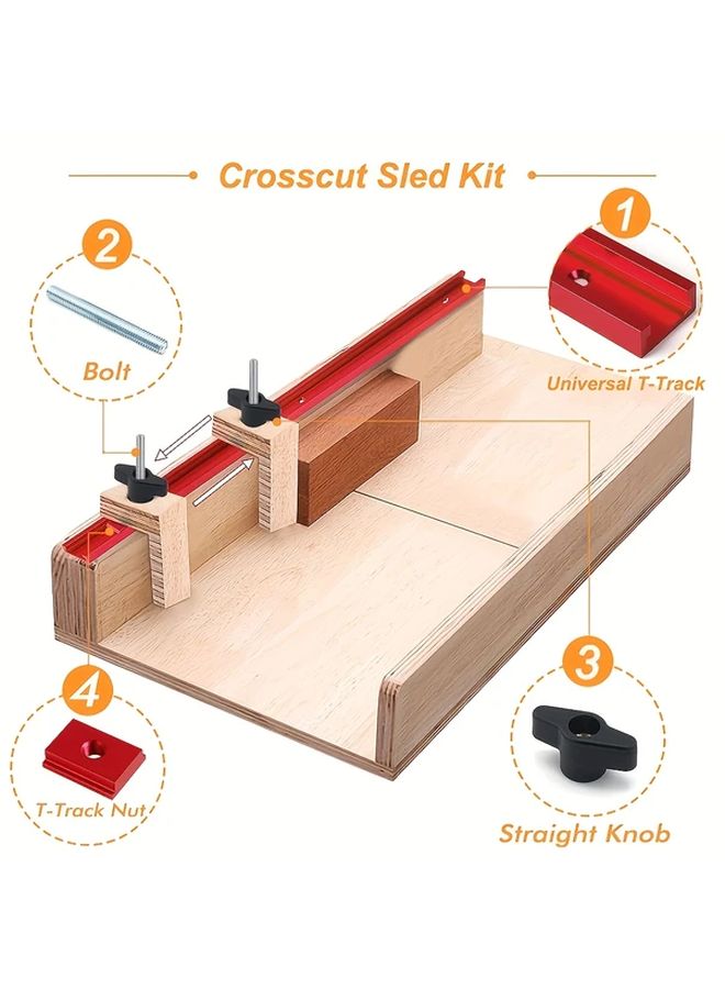 Precision Table Saw Crosscut Sled Kit Silvery Aluminum T Tracks Durable Woodworking Accessories - Image 3