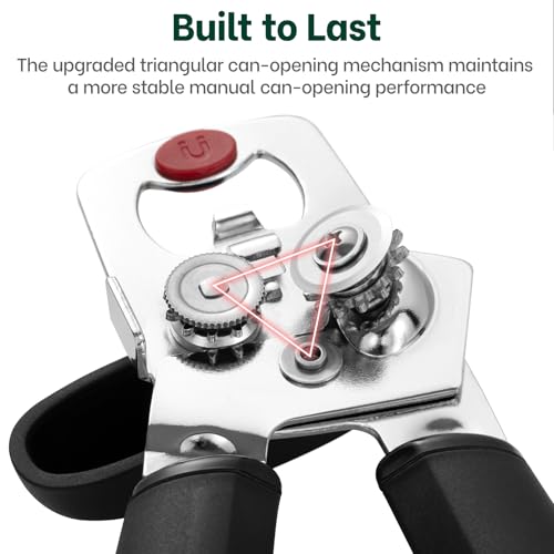 Beneno Can Opener, Heavy Duty Manual Can Opener with Magnet Lid Lifter & Bottle Opener, Hand Can Opener Manual with Ergonomic Soft Grip, Easy Turn Knob for Arthritis & Weak Hands, Easy to Use, Black - Image 3