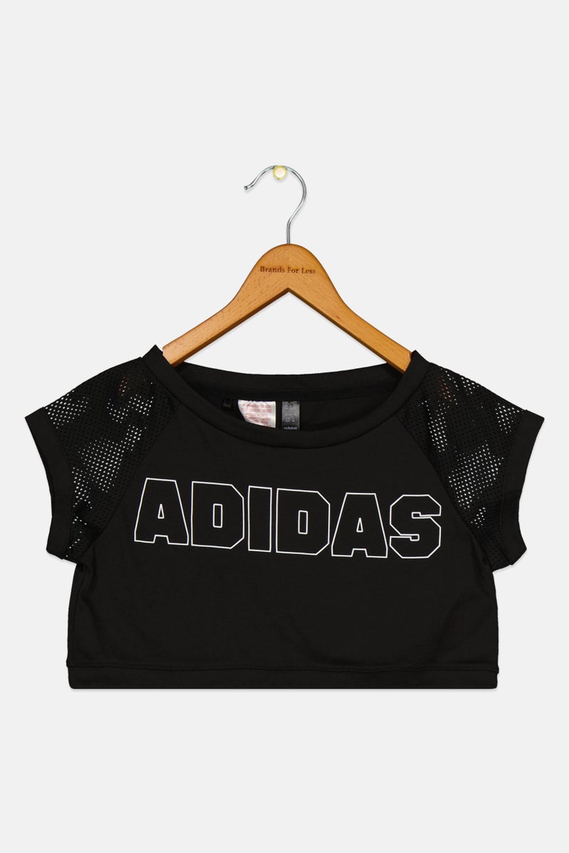 Adidas Kids Girl Brand Logo Short Sleeve Outdoor Crop Top, Black - Image 2