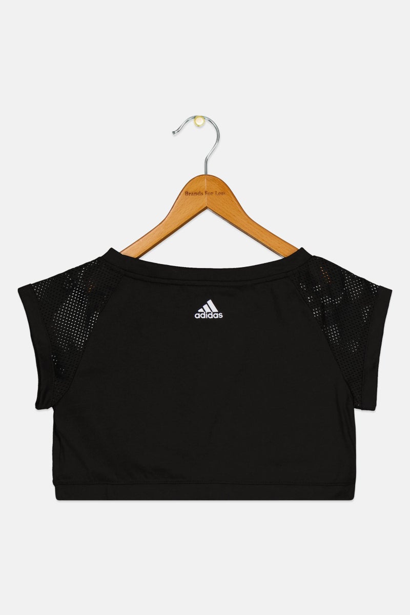 Adidas Kids Girl Brand Logo Short Sleeve Outdoor Crop Top, Black - Image 3
