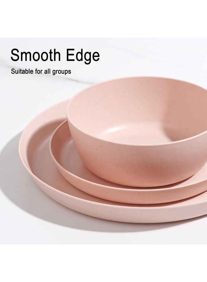 ejonirinjonir EI 12pcs Pink Wheat Straw Plates,Wheat Straw Dinnerware Set for 4,Plates and Bowls Sets,Plastic Plate Reusable,Unbreakable Plastic Plate Melamine,Camping Family Dishes Set - Image 3