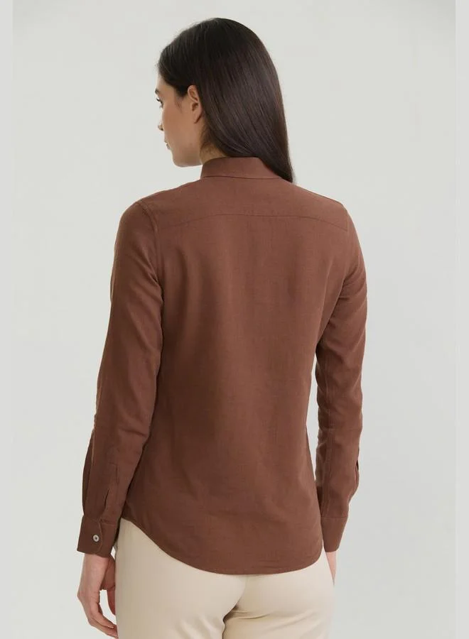 FELIX HARDY Women's Cotton Linen Blend Long Sleeve Blouse Shirt