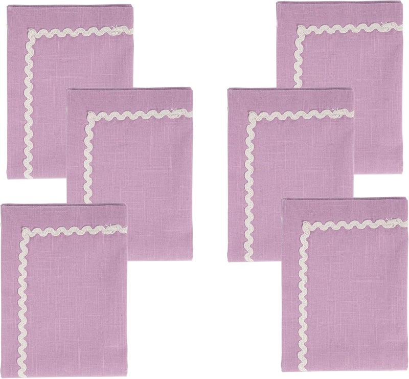 ZOMI Set of 6 Dinner Cloth Napkins High GSM 100 Cotton 18x18 Scallop RIC Rac Lace Washable Reusable Absorbent for Daily Use Weddings Xmas  Restaurants Lavender - Image 3