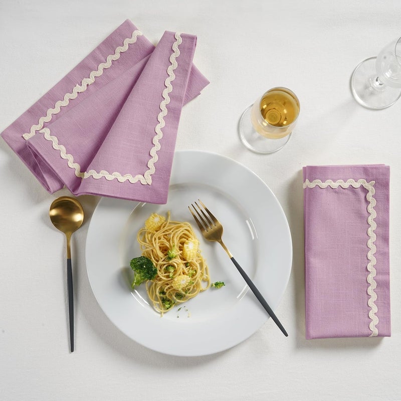 ZOMI Set of 6 Dinner Cloth Napkins High GSM 100 Cotton 18x18 Scallop RIC Rac Lace Washable Reusable Absorbent for Daily Use Weddings Xmas  Restaurants Lavender - Image 2