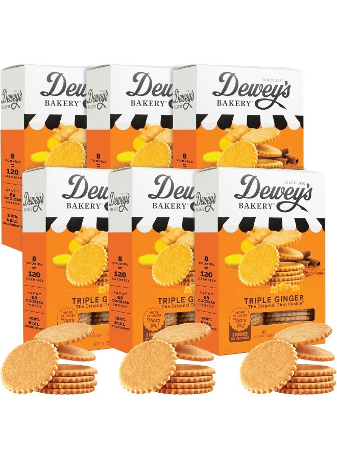 Dewey's Bakery Dewey’s Bakery Triple Ginger Moravian Style Cookie Thins, Bakery Fresh with Real Simple Ingredients, Low Calorie Snack, No Artificial Flavors, Synthetic Colors or Preservatives, 9oz (Pack of 6) - Image 1