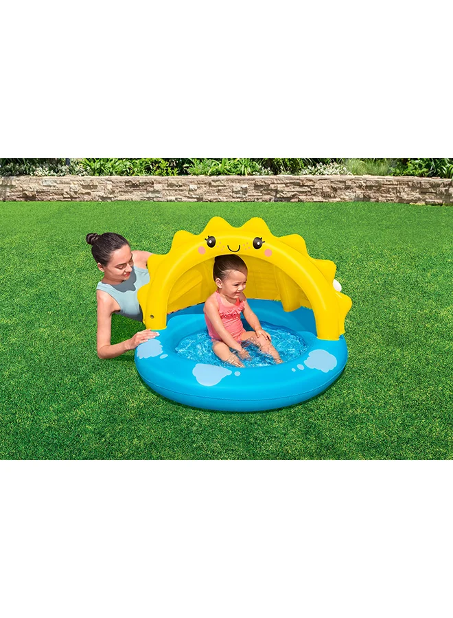 بست واي Bestway, Sunny Days Shaded Kiddie Pool for Toddlers, Inflatable Baby Pool with Built-in Sunshade Canopy, Soft Cushioned Base, Safe Splash Play for Kids, Repair Patch Included, 1.01mx97cmx71cm