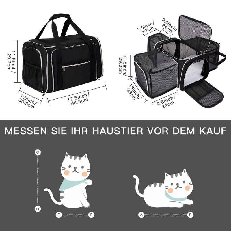 BAGLHER Cat Carrier Bag,Airline Approved Pet Carrier Soft Side Pet Travel 5 Sides Open Doors 3 Sides Expandable Foldable Dog Carrier with Fleece Pad - Image 2