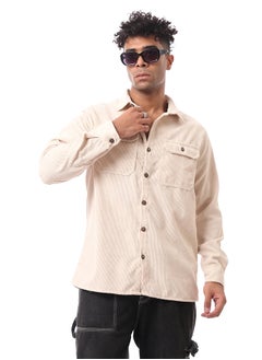 Beige Corduroy Shirt with Buttoned Cuffs
