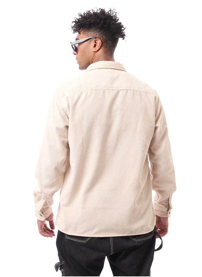 RAVIN - Beige Corduroy Shirt with Buttoned Cuffs - Image 1