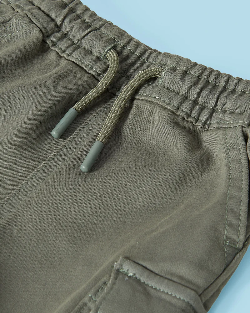 REDTAG Infant Boys Green Cargo Knitted Denim Shorts