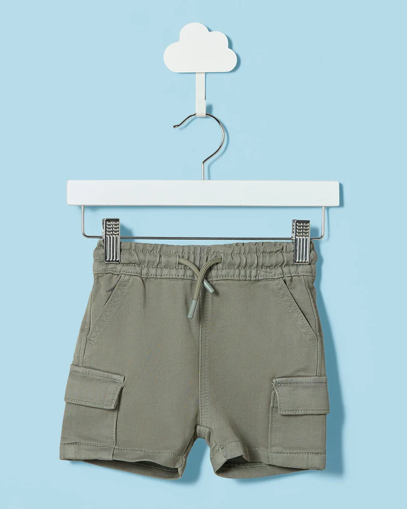 REDTAG Infant Boys Green Cargo Knitted Denim Shorts