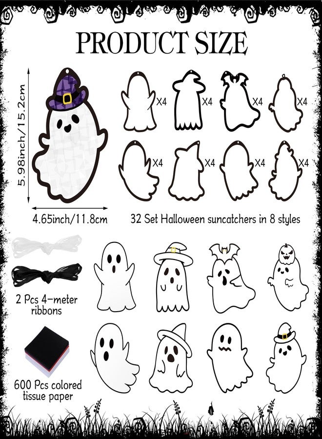 Tinlade 32 Set Halloween Ghost Suncatchers Halloween Tissue Paper Sign Craft Kit DIY Hanging Ornaments Decorations Window Art Kits Boo Thanksgiving Gifts Make Your Own Home School Classroom Decor - Image 3