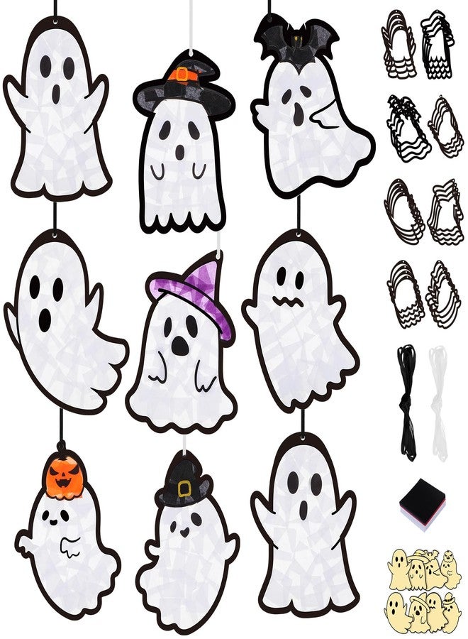 Tinlade 32 Set Halloween Ghost Suncatchers Halloween Tissue Paper Sign Craft Kit DIY Hanging Ornaments Decorations Window Art Kits Boo Thanksgiving Gifts Make Your Own Home School Classroom Decor - Image 2