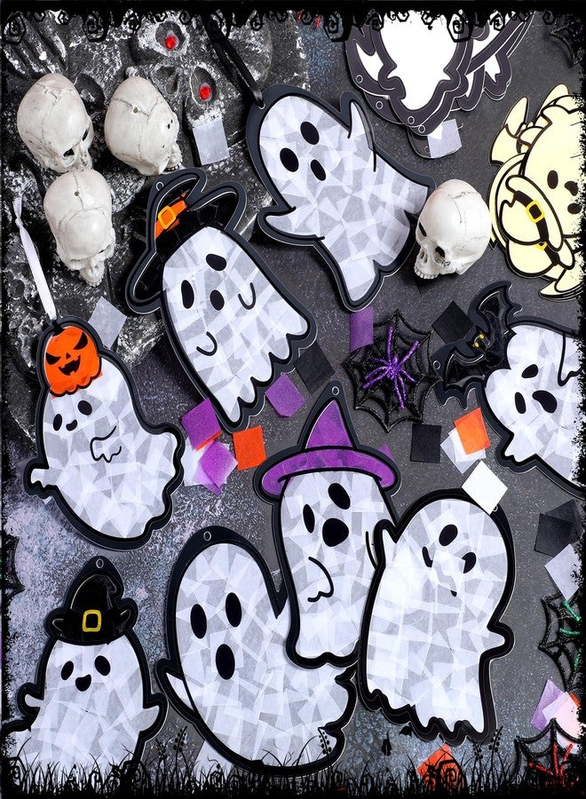Tinlade 32 Set Halloween Ghost Suncatchers Halloween Tissue Paper Sign Craft Kit DIY Hanging Ornaments Decorations Window Art Kits Boo Thanksgiving Gifts Make Your Own Home School Classroom Decor - Image 1