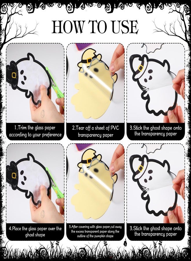 Tinlade 32 Set Halloween Ghost Suncatchers Halloween Tissue Paper Sign Craft Kit DIY Hanging Ornaments Decorations Window Art Kits Boo Thanksgiving Gifts Make Your Own Home School Classroom Decor - Image 5