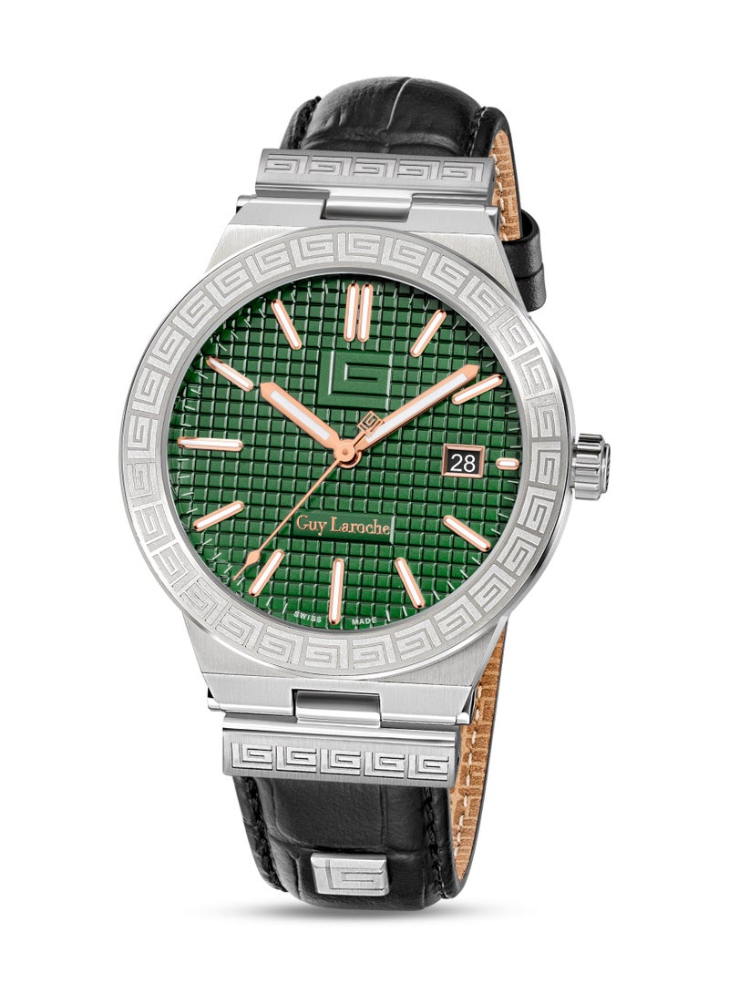 Guy Laroche Sacha Watch for Men with Black Genuine Leather Strap 42 mm 5 Atm  - Image 1