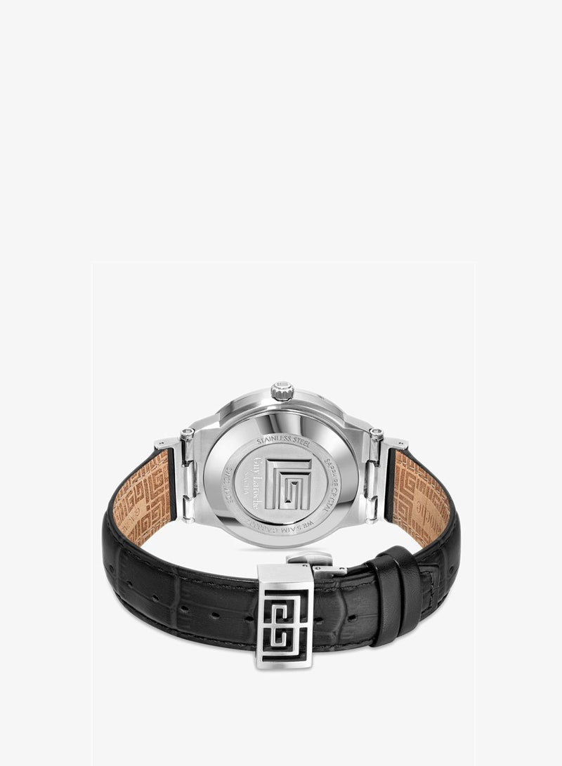 Guy Laroche Sacha Green Dial Black Leather Strap Analog Watch for Men 42mm - Image 3