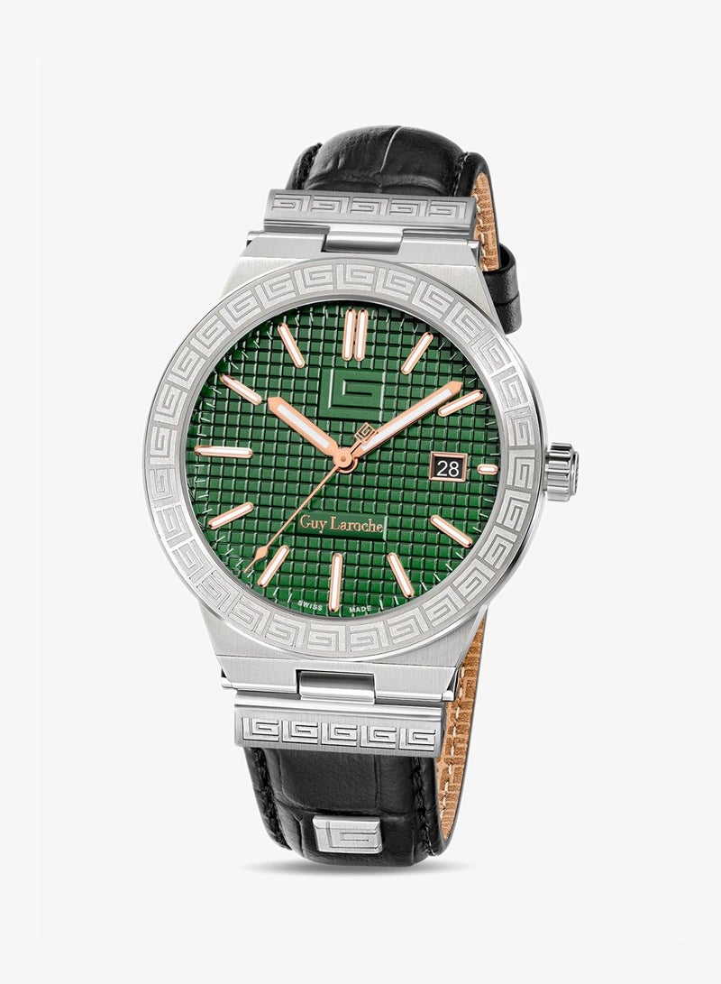 Guy Laroche Sacha Green Dial Black Leather Strap Analog Watch for Men 42mm - Image 1