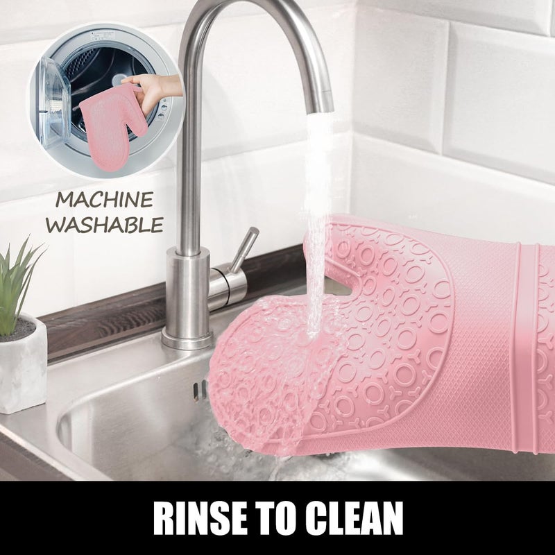 Rorecay Extra Long Oven Mitts and Pot Holders Sets: Heat Resistant Silicone Oven Mittens with Mini Oven Gloves and Hot Pads Potholders for Kitchen Baking Cooking  Quilted Liner  Pack of 6 (Pink) - Image 5
