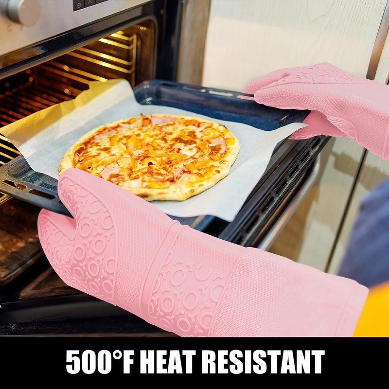 Rorecay Extra Long Oven Mitts and Pot Holders Sets: Heat Resistant Silicone Oven Mittens with Mini Oven Gloves and Hot Pads Potholders for Kitchen Baking Cooking  Quilted Liner  Pack of 6 (Pink) - Image 4