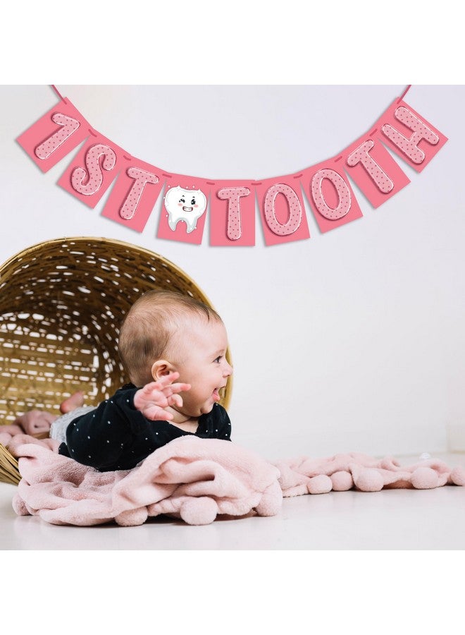 Wobbox 1st Tooth Bunting Banner, Pink Colour Balloon Font, First Tooth Decoration, Happy Birthday Decoration - Image 5