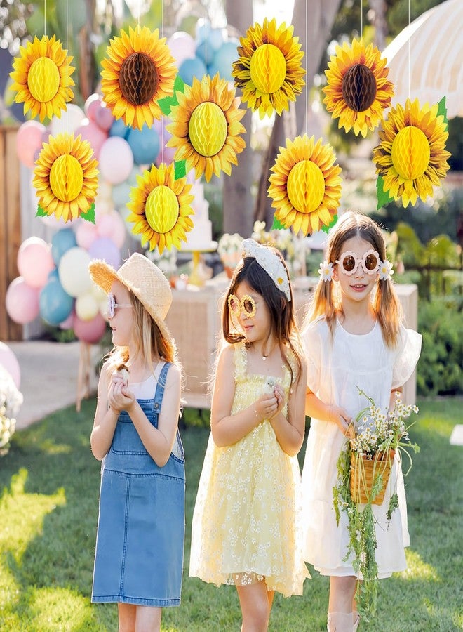 SUNBEAUTY مجموعة زينة حفلات أعياد الميلاد من صن بيوتي، 9 قطع، 10 بوصات، مزينة بزهرة عباد الشمس، زينة حفلات مميزة، زينة حفلات الزهور، زينة الربيع، زينة عباد الشمس، زينة حفلات استقبال المولود الجديد بنمط الهيبي القديم وزهرة الأقحوان. - Image 5