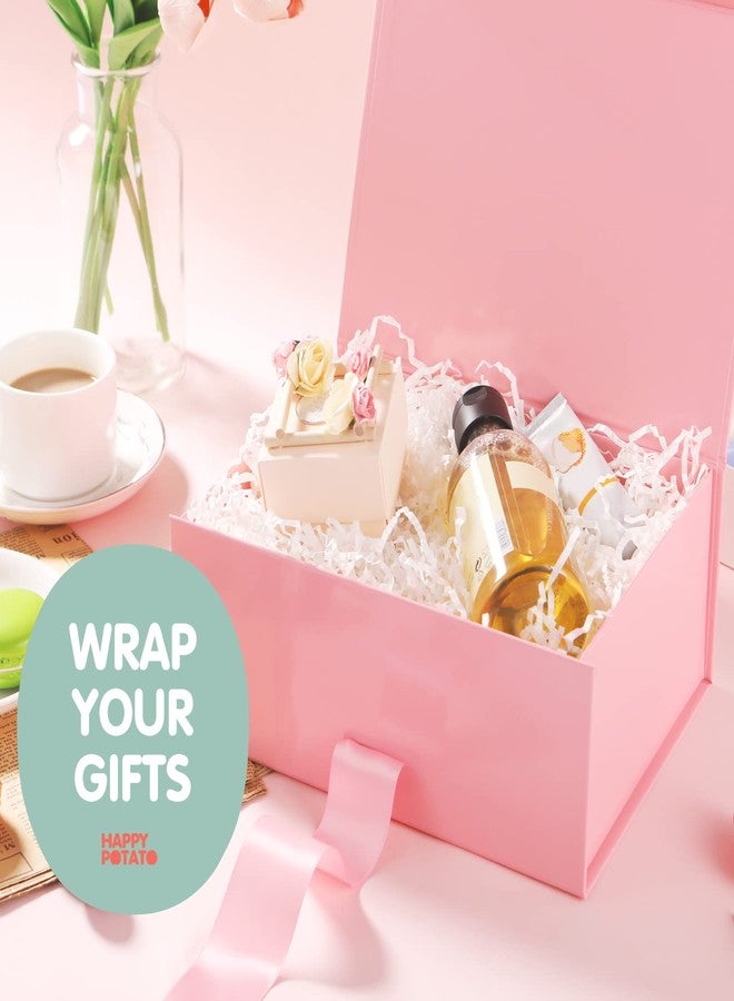 HAPPY POTATO Gift Box with Ribbon 9x6.5x3.8 Inches, Pink Gift Box with Lid and Ribbon, Bridesmaid Proposal Box, Magnetic Gift Box for presents (Glossy Pink) - Image 2