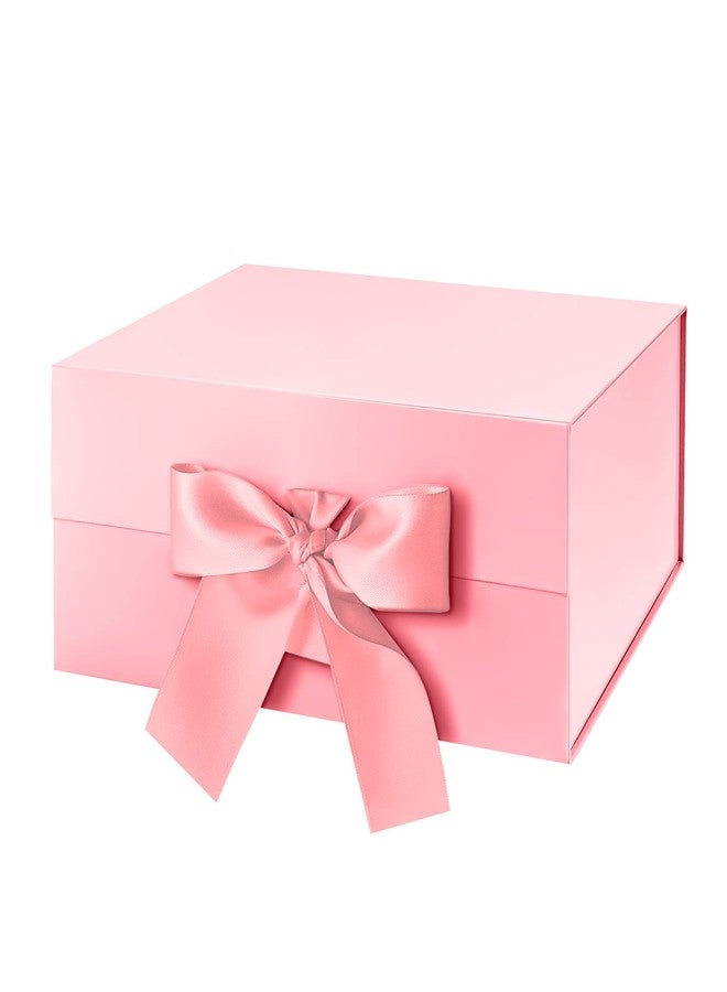 HAPPY POTATO Gift Box with Ribbon 9x6.5x3.8 Inches, Pink Gift Box with Lid and Ribbon, Bridesmaid Proposal Box, Magnetic Gift Box for presents (Glossy Pink) - Image 1
