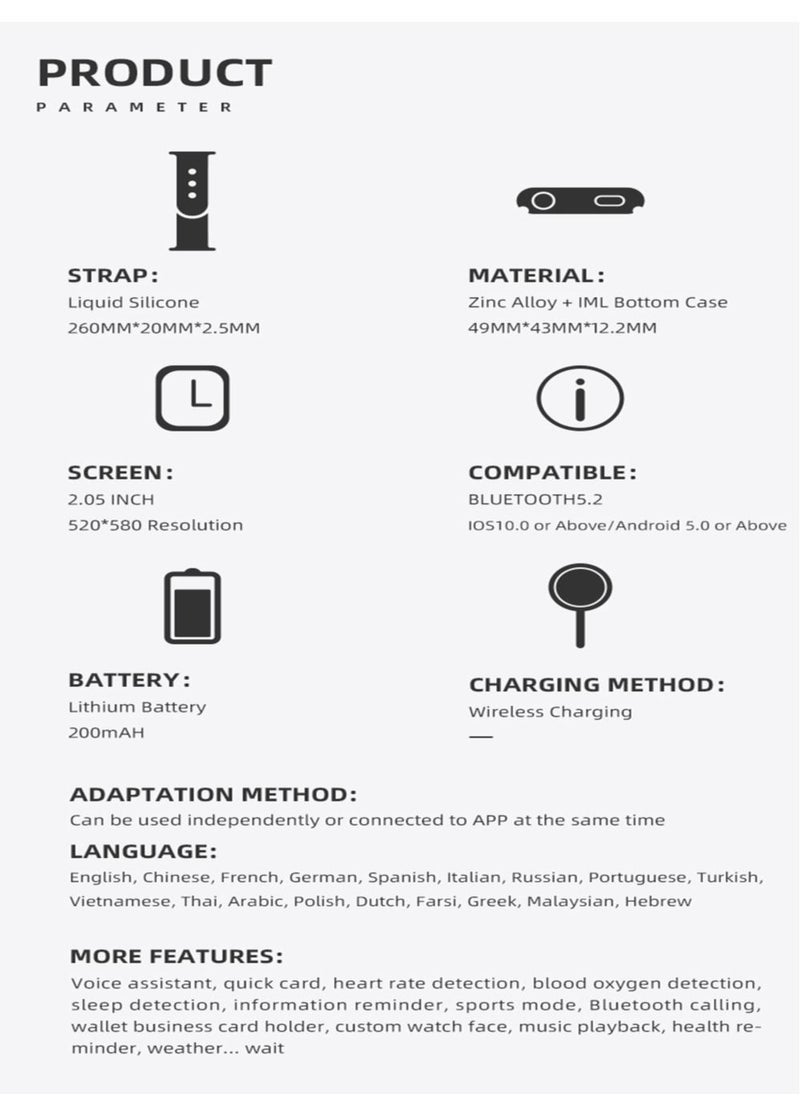AROAQ - ZW8 Ultra Max Smartwatch Multi Functional 2.05 Inch Screen Display 200mAh Battery Waterproof Wireless Charging Bluetooth Smart Watch - Image 1