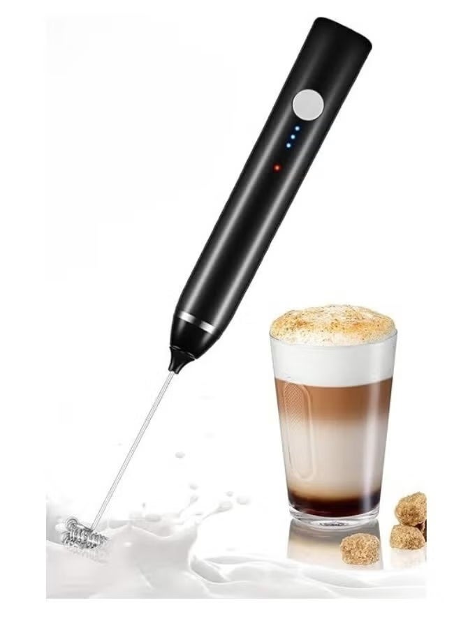 Handheld Milk Frother USB Rechargeable, 3-Speed Electric Foam Maker with 2 Stainless Steel Whisks, Portable Drink Mixer for Cappuccino, Latte, Hot Chocolate, Milkshakes & Egg Mixing – Black - Image 1