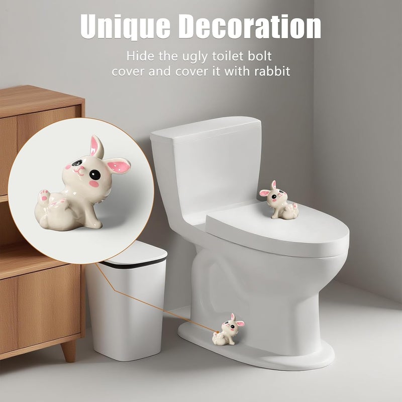 Arxonis 2 Pcs Toilet Bolt Covers Decorative Toilet Screw Cover Caps, Ceramic Toilet Caps for Bottom of Toilet, Cute Toilet Bowl Bolt Covers for Bathroom Decor, Easy to Install (Cute Rabbit) - Image 5