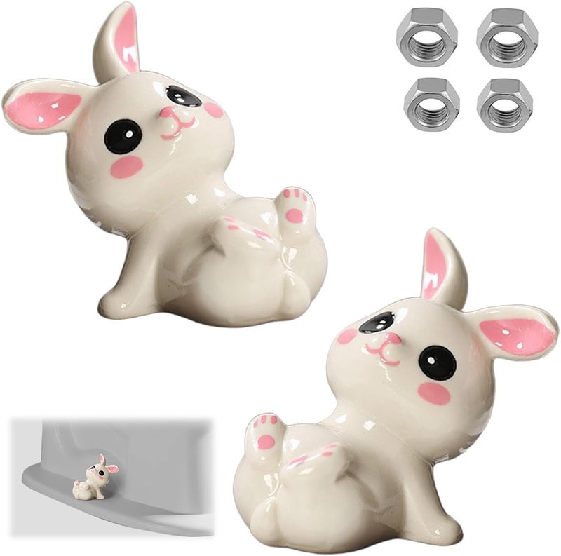 Arxonis 2 Pcs Toilet Bolt Covers Decorative Toilet Screw Cover Caps, Ceramic Toilet Caps for Bottom of Toilet, Cute Toilet Bowl Bolt Covers for Bathroom Decor, Easy to Install (Cute Rabbit) - Image 1