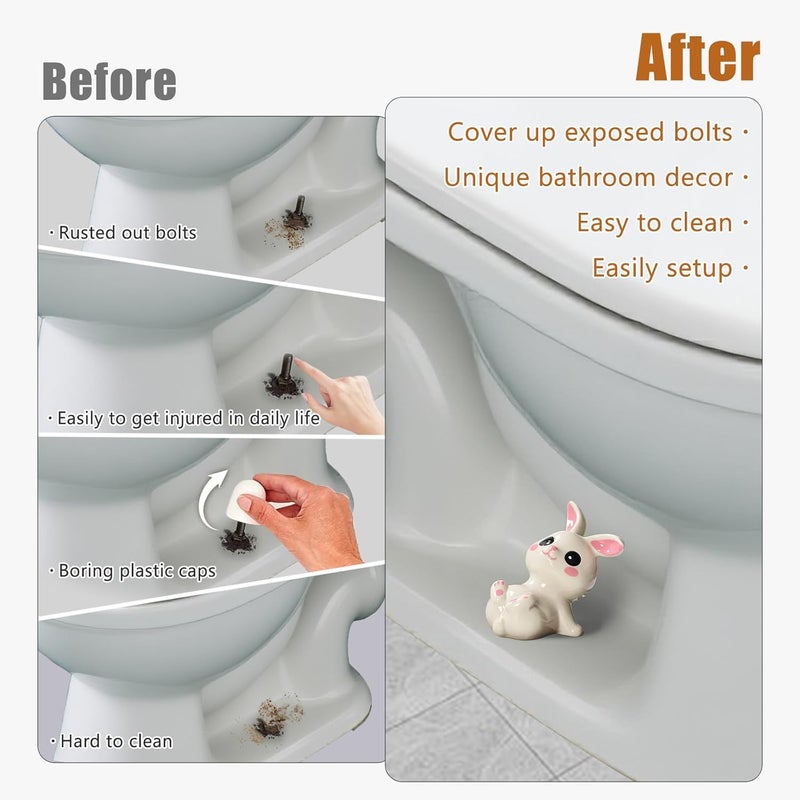 Arxonis 2 Pcs Toilet Bolt Covers Decorative Toilet Screw Cover Caps, Ceramic Toilet Caps for Bottom of Toilet, Cute Toilet Bowl Bolt Covers for Bathroom Decor, Easy to Install (Cute Rabbit) - Image 2