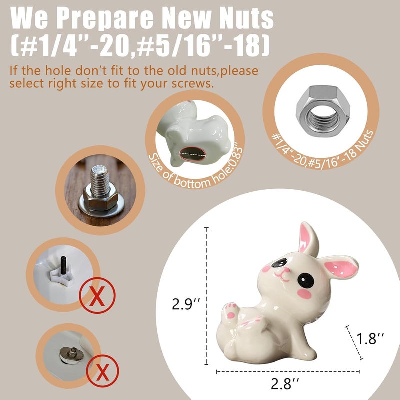 Arxonis 2 Pcs Toilet Bolt Covers Decorative Toilet Screw Cover Caps, Ceramic Toilet Caps for Bottom of Toilet, Cute Toilet Bowl Bolt Covers for Bathroom Decor, Easy to Install (Cute Rabbit) - Image 3