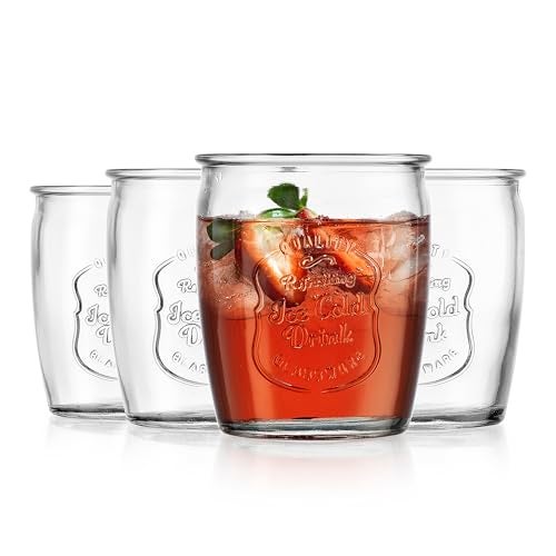 Glaver's Glass Tumblers Premium Drinking Glasses set Of 4 Genuine Artisan-Made Vintage Italian Style-Elegant 13 Oz Clear Tumbler Glassware Set For Cold, Refreshing Drinks, Beverages, Cocktails - Image 1