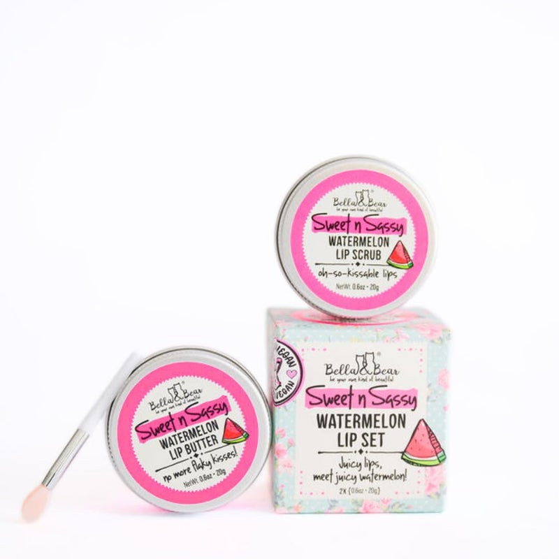Bella and Bear Sweet n Sassy Watermelon Lip Set, Juicy Scrub and Lip Butter - Gift for Women and Teens 2 x 0.6 oz - Image 1
